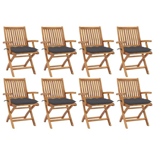 vidaXL Klappbare Gartenstühle mit Kissen 8 Stück Massivholz Teak, 3072792