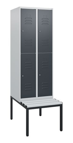 C+P Doppelstöckiger Spind Classic PLUS, 2 Abteile, 1950x600x815mm, 7035/7016, Zylinderschlösser, mit untergebauter Sitzbank, 0803505-20 S10083