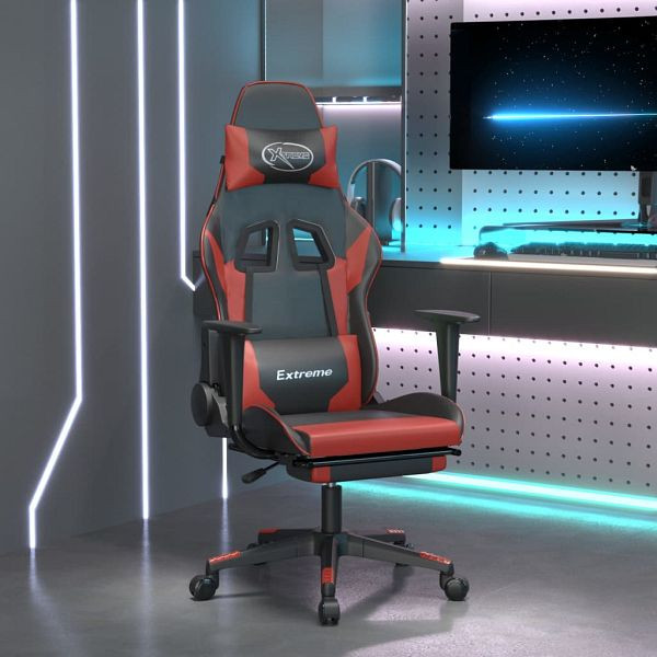 vidaXL Gaming-Stuhl mit Fußstütze Schwarz und Weinrot Kunstleder, 3143706