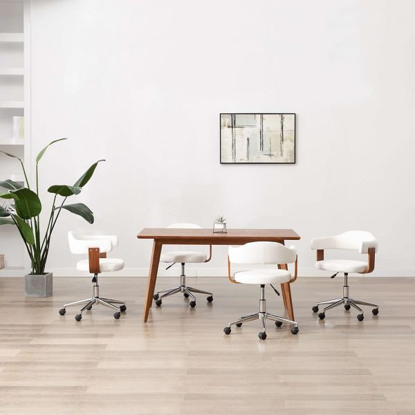 vidaXL Drehbare Esszimmerstühle 4 Stück Weiß Bugholz und Kunstleder, 3054894