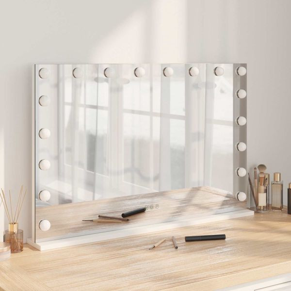 vidaXL LED Schminkspiegel Weiß 80 x 10 x 52,5 cm Glas und Stahl, 42020528