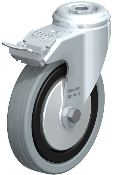 Blickle LKRA-VPA 125K-FI-FA Apparate-Lenkrolle mit Rückenloch & Feststeller, Vollgummi, Grau, 224675