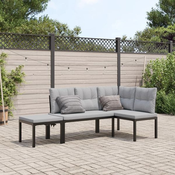 vidaXL Gartenbank-Set 3-teilig Schwarz Pulverbeschichteter Stahl, 3283654