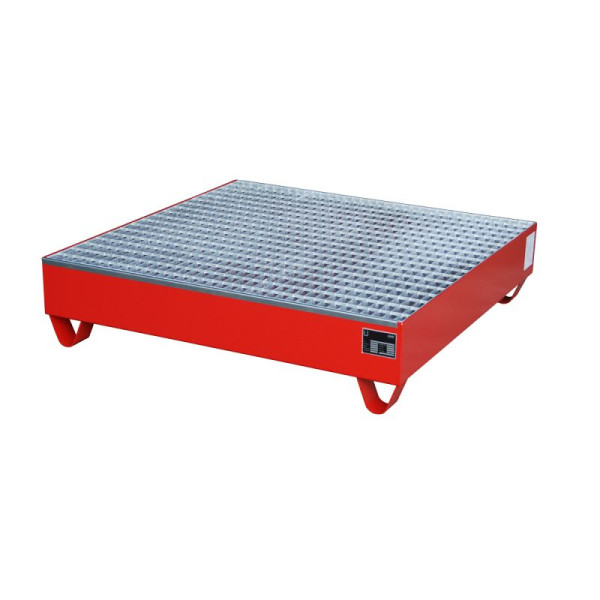 STEIN HGS Auffangwanne Serie 2000, 216 Liter, RAL 3000 feuerrot, Gesamthöhe 285 mm, lackiert, 4 x 200 Liter Fass, Gitterrost, 79194.0056