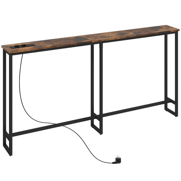 HOMCOM Schlanker Konsolentisch mit Ladestation, Industriestil, Stahlrahmen, Braun, 837-568V90RB