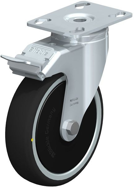 Blickle LKPA-PATH 126K-FI-ELS-FK Apparate-Lenkrolle mit Anschraubplatte & Feststeller, Thermoplastisches Polyurethan, Grau, 848931