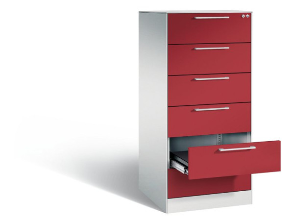 C+P Karteischrank Asisto, H1310xB562xT600mm, Farbe: Lichtgrau / Rubinrot, Bügelgriff, 146224-622 S10046
