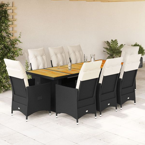 vidaXL 9-tlg. Garten-Bistro-Set mit Kissen Schwarz Poly Rattan, 3277231