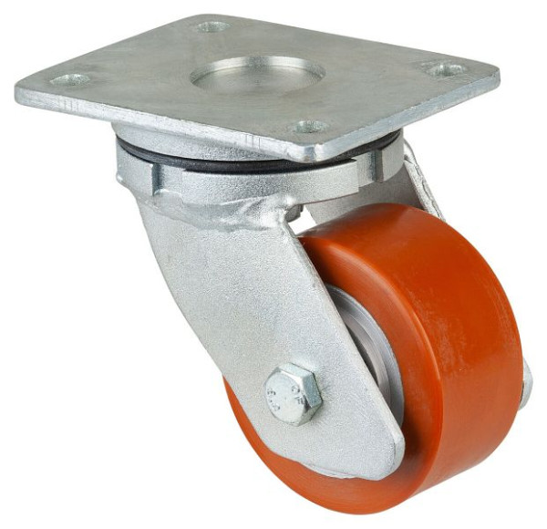 BS Rollen Schwerlastrolle, Rad-Breite 50 mm, Rad-Ø 100 mm, Tragfähigkeit 400 kg, Lauffläche Guss-Polyurethan 95 Shore A, RadGuss, Kugellager, RR100.C10.101