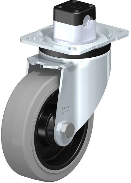 Blickle LK-POEV 125K-1-CS11-SG Stahlblech-Lenkrolle, schwere Ausführung, mit Anschraubplatte & Zentralfeststeller, Elastik-Vollgummi, Grau, 851110