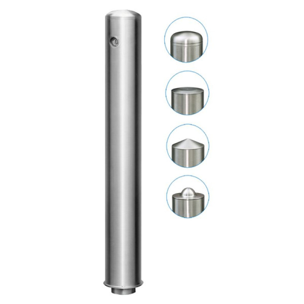 Stein HGS Absperrpfosten "Acero Quick Turn" Ø102mm aus Edelstahl (V2A), zum Einkleben ohne Aufdübeln, herausnehmbar, Rundkopf, Dreikant 9mm, 32206-02