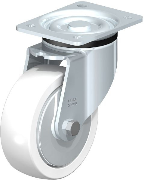 Blickle LK-SPO 150K-FA Stahlblech-Lenkrolle, schwere Ausführung, mit Anschraubplatte, Polyamid, Weiß, 72181