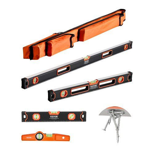 VEVOR 4-tlg. Torpedo-Wasserwaagen-Set 120/60/40/25cm, magnetisch, 45/90/180 Grad, Aluminiumlegierung, JXSPC48INCH2NVITDV0