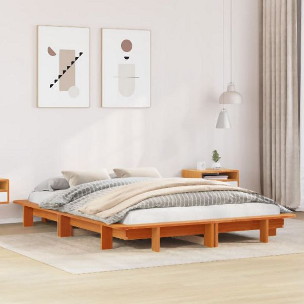vidaXL Massivholzbett ohne Matratze Wachsbraun 150x200 cm Kiefernholz, 850658