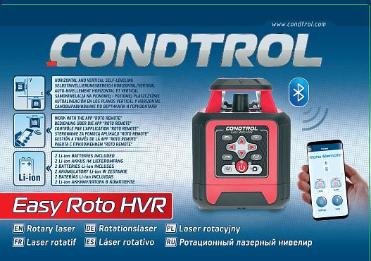 CONDTROL Easy Roto HVR Horizontal- und Vertikalrotationslaser mit rotem Strahl, Manuelle Neigung von X- und Y-Achsen. Genauigkeit 0,15mm/m, 7-2-113