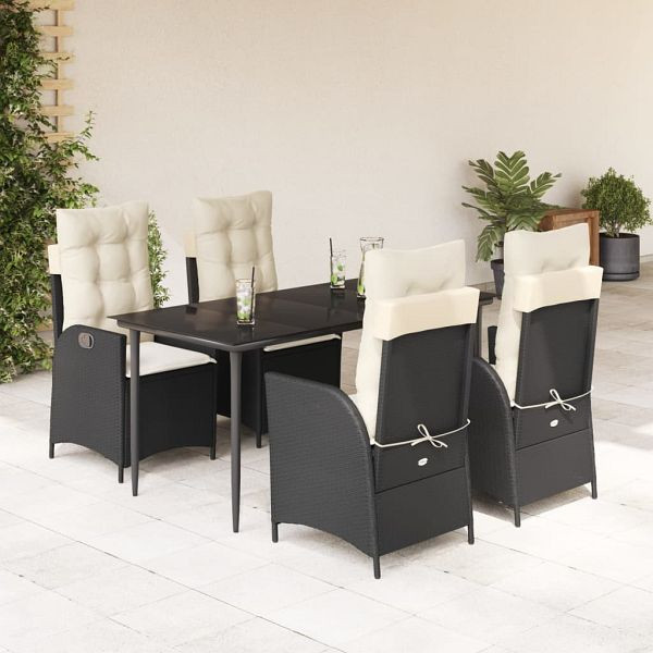 vidaXL 5-tlg. Garten-Essgruppe mit Kissen Schwarz Poly Rattan, 3213158