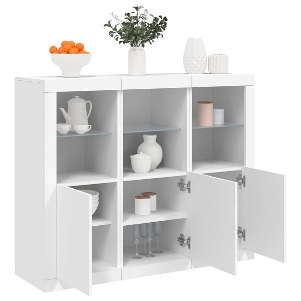 vidaXL Sideboards mit LED-Leuchten 3 Stück Weiß Holzwerkstoff, 3209100