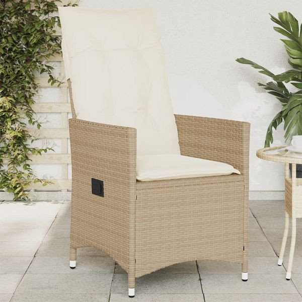 vidaXL Gartensessel mit Kissen Verstellbar Beige Poly Rattan, 365641