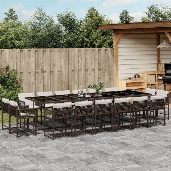 vidaXL 17-teilig Garten-Essgruppe mit Kissen Braun Poly Rattan, 3211605