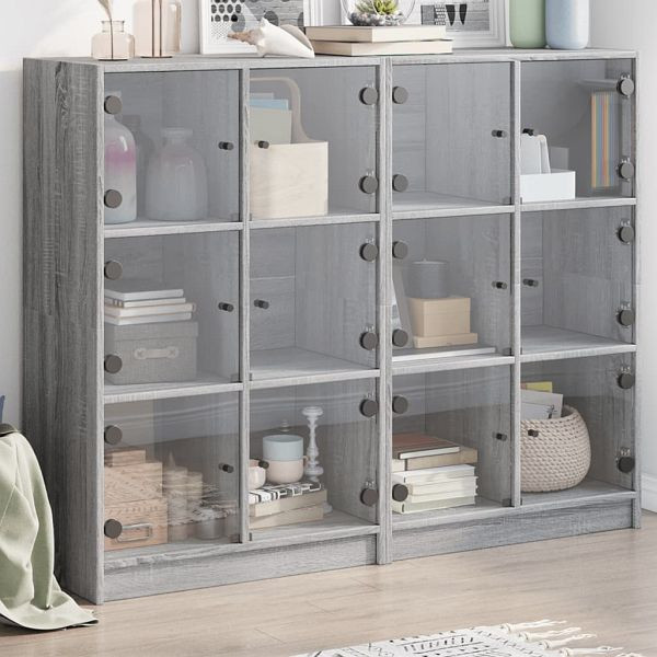 vidaXL Bücherregal mit Türen Grau Sonoma 136x37x109 cm Holzwerkstoff, 3206515