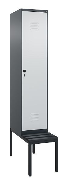 C+P Umkleidespind Classic PLUS mit Mitteltrennwand, Bank, 2120x400x815mm, 7016/7035, Drehriegel, 0800507-12F S10043