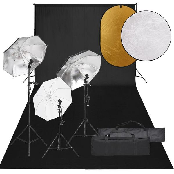 vidaXL Fotostudio-Set mit Beleuchtung, Hintergrund und Reflektor, 3094719