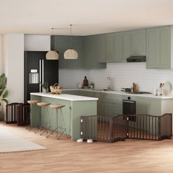 vidaXL 10-tlg. Hundetor mit Tür Faltbar Braun 800 cm Pappelholz, 3155635