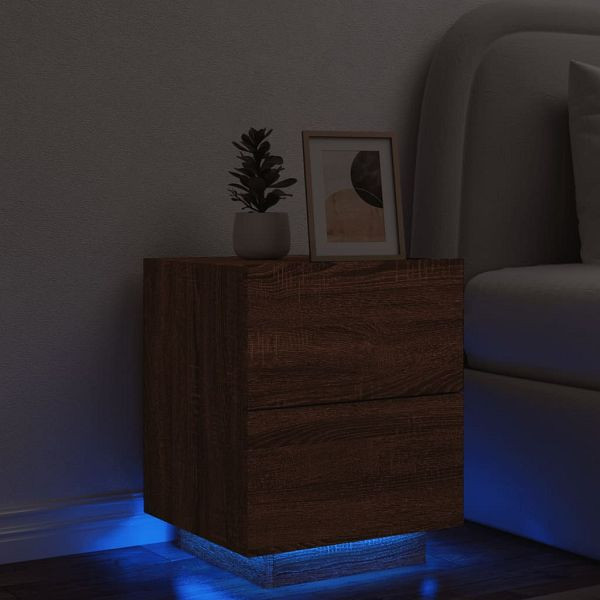 vidaXL Nachttisch mit LED-Leuchten Braun Eichen-Optik Holzwerkstoff, 836747