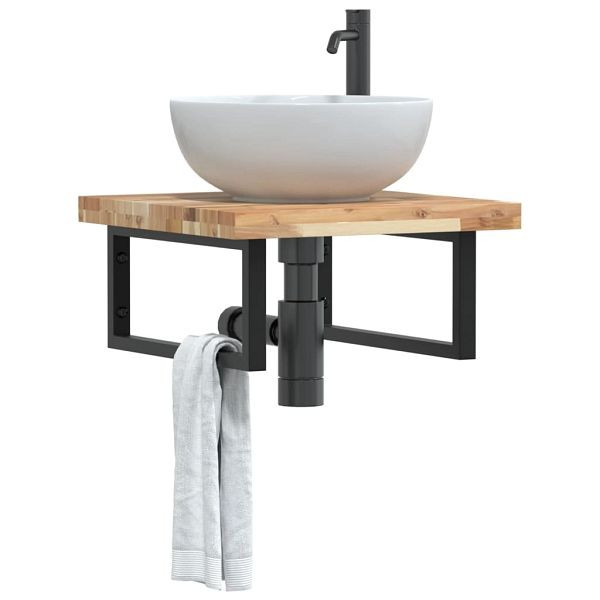 vidaXL Waschbeckenregal Wandmontage Stahl und Akazienholz, 3302765