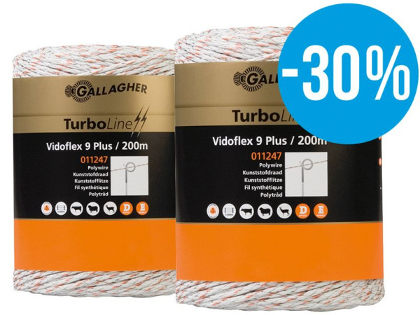Gallagher Duopack Vidoflex 9 TurboLine Plus 2x200m weiß Kunststoffdraht, 069316