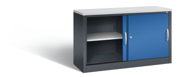C+P Sideboard mit Schiebetüren Acurado, H720xB1200xT400mm, Farbe: Schwarzgrau / Enzianblau, Bügelgriff, 2 OH, 5723-00 S10405