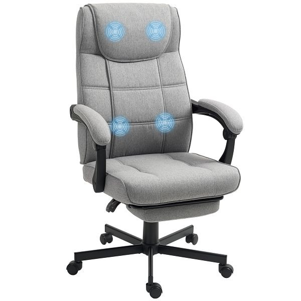 HOMCOM Bürostuhl mit Massagefunktion Ergonomischer Chefsessel mit Liegefunktion Fußstütze Grau, 921-831V90GY