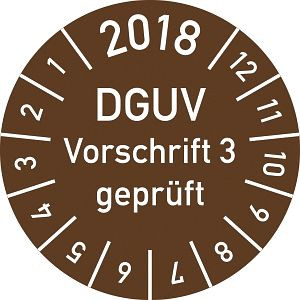 Moedel Prüfplakette 2018 DGUV Vorschrift 3 geprüft, Folie, Ø 15 mm, VE: 10 Stück/Bogen, 98620