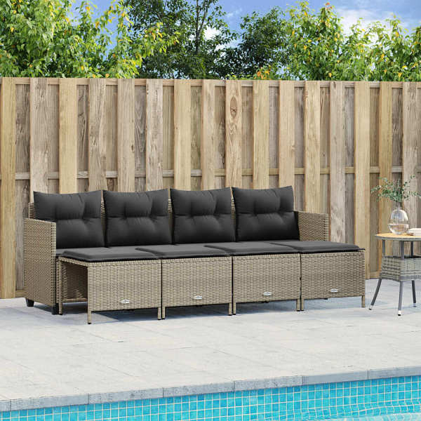 vidaXL 5-tlg. Garten-Sofagarnitur mit Kissen Hellgrau Poly Rattan, UV-beständig, 3261538