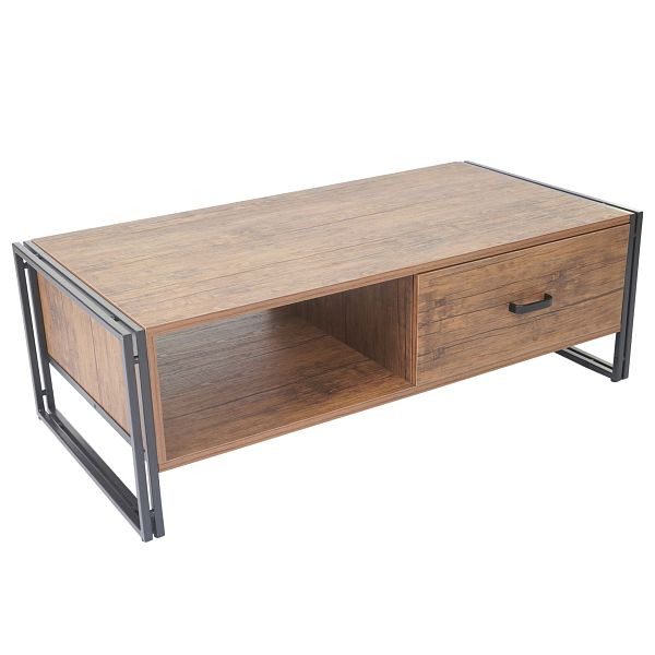 Mendler Couchtisch HWC-A27, Beistelltisch Wohnzimmertisch, 41x120x60cm 3D-Struktur, Metall MDF, Wildeiche-Optik, 57035+57394