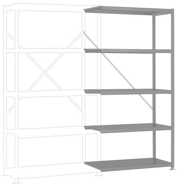 Manuflex Fachboden-Steckregal Color Anbauregal mit 5 Stahlböden, HxBxT = 2000 x 1000 x 600 mm, alusilber, RP1154.9006