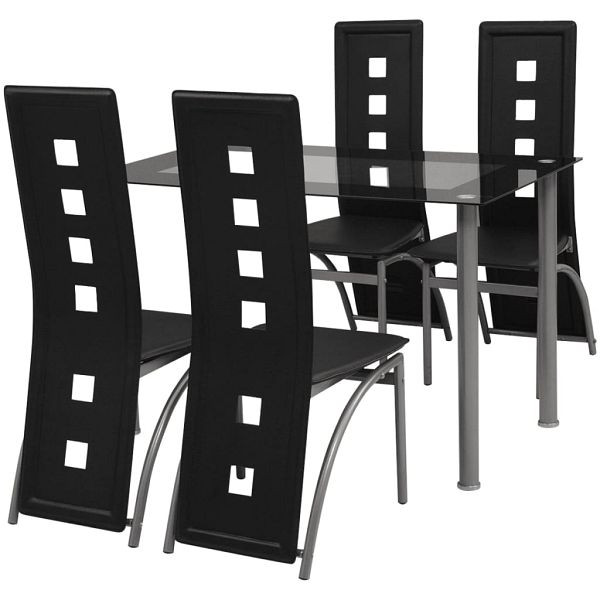 vidaXL Fünfteilige Essgruppe Schwarz, Material: Baumwolle: 5%, PVC: 95%, 242908