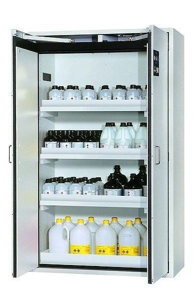 asecos Sicherheitsschrank S-CLASSIC-90, S90.196.120 in lichtgrau RAL 7035 mit 3x Wannenboden Standard (Polypropylen), 30115-001-30143