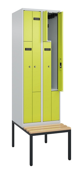 C+P Z-Spind Evolo PLUS, Bank, 4 Fächer, 2120x600x815mm, 7035/0024, Zylinderschloss, Sitzfläche Buche-Hartholz, Sitzbank, 0490537-204 S10042
