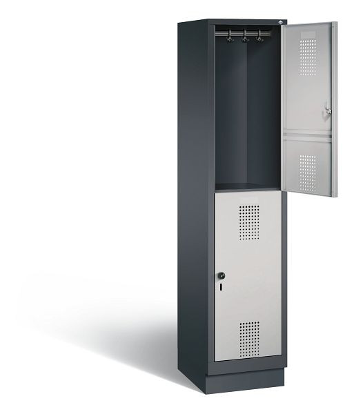 C+P Spind doppelstöckig Evolo, H1800xB420xT500mm, Farbe: Schwarzgrau / Weißaluminium, 48320-12 S10096