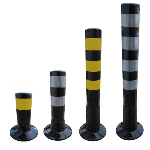 Stein HGS Absperrpfosten -Elasto Schwarz-, überfahrbar, 1000 mm, reflektierend, silber, 15296-2