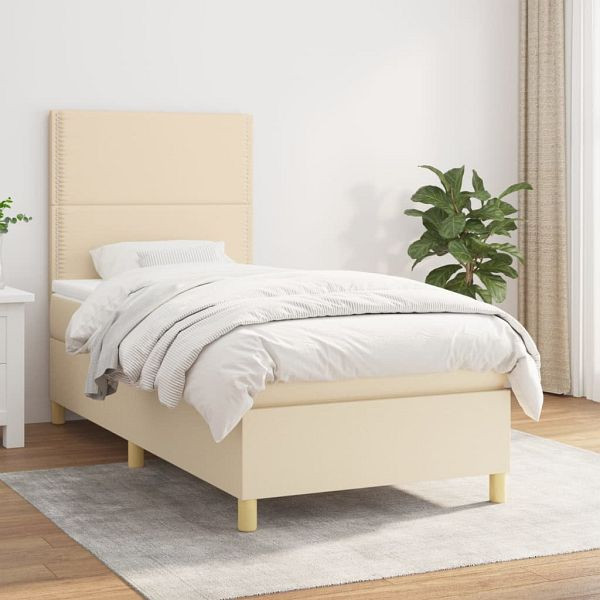vidaXL Boxspringbett mit Matratze Creme 90x200 cm Stoff, 3142230
