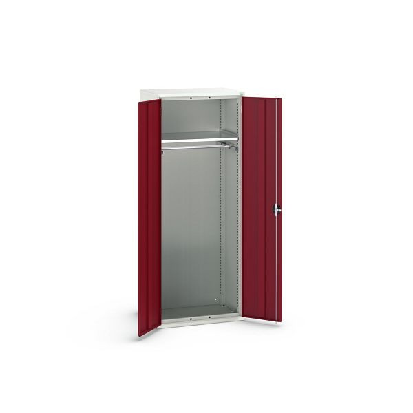 bott verso Flügeltürschrank, mit 1 Fachboden und 1 Kleiderstange, BxTxH: 800 x 550 x 2000 mm, Lichtgrau / Purpurrot, 16926459.24