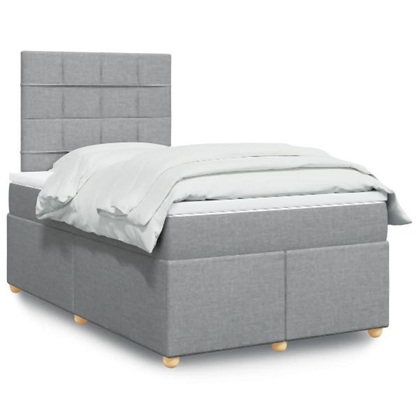 vidaXL Boxspringbett mit Matratze Hellgrau 120x200 cm Stoff, 3291247