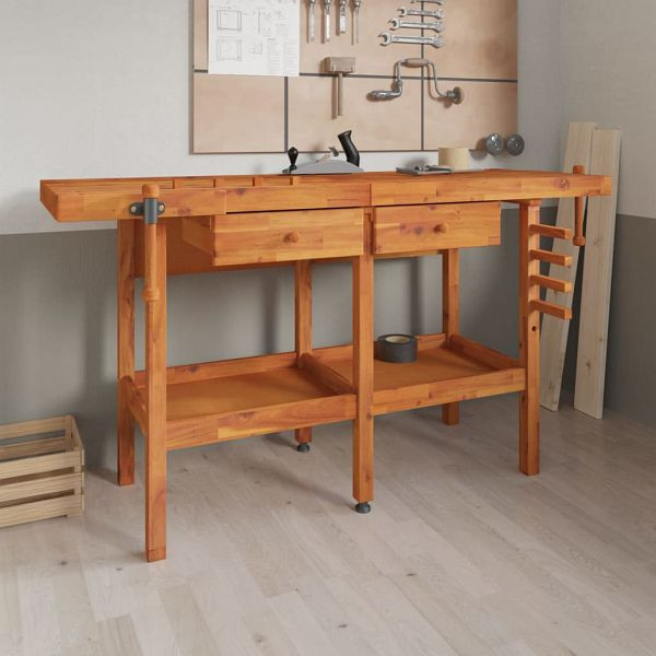vidaXL Werkbank mit Schubladen Schraubstöcken 162x62x83 cm Akazienholz, 153323