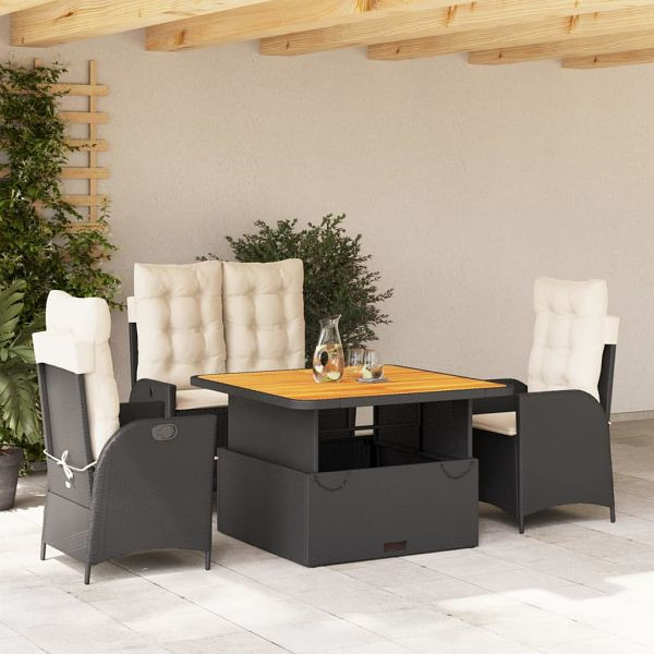 vidaXL 4-teilig Garten-Essgruppe mit Kissen Schwarz Poly Rattan, 3277440