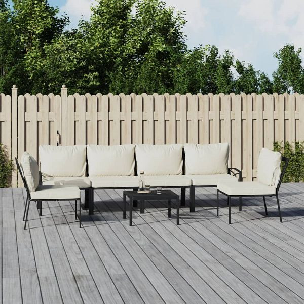 vidaXL 7-teilig Garten-Lounge-Set mit Sandfarbigen Kissen Stahl, 3187959