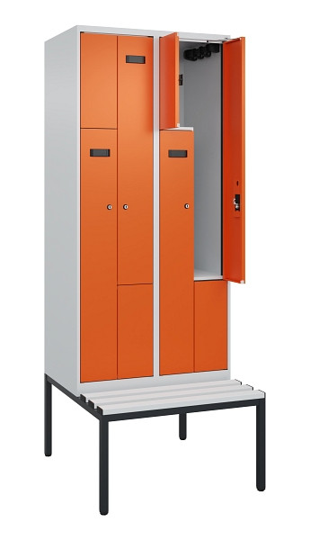 C+P Z-Spind Evolo PLUS, Bank, 4 Fächer, 2120x800x815mm, 7035/2004, Zylinderschloss, Sitzfläche Kunststoff, Sitzbank, 0490537-224 S10078