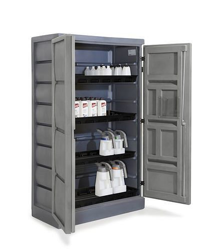 DENIOS Säure- und Laugenschrank PolyStore, Kunststoff, mit 4 Wannenböden, B 1225 mm, 281504