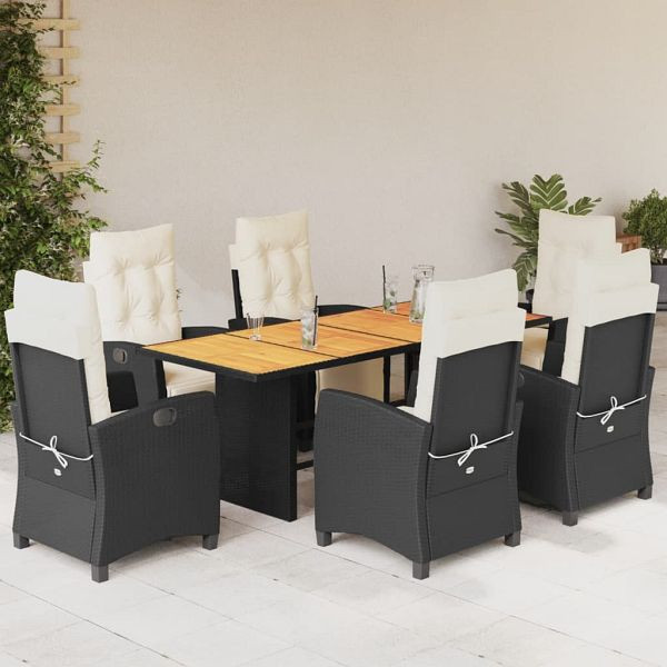 vidaXL 7-teilig Garten-Essgruppe mit Kissen Schwarz Poly Rattan, 3212934